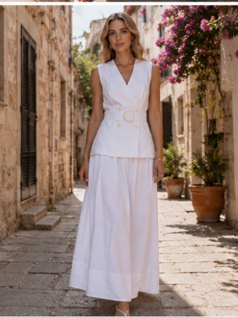Mango White Sleeveless Wrap Maxi Dress with Belt - Picture 4 of 14